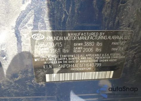 2015 Hyundai Elantra Se из США, поврежденный, VIN 5NPDH4AE6FH640799